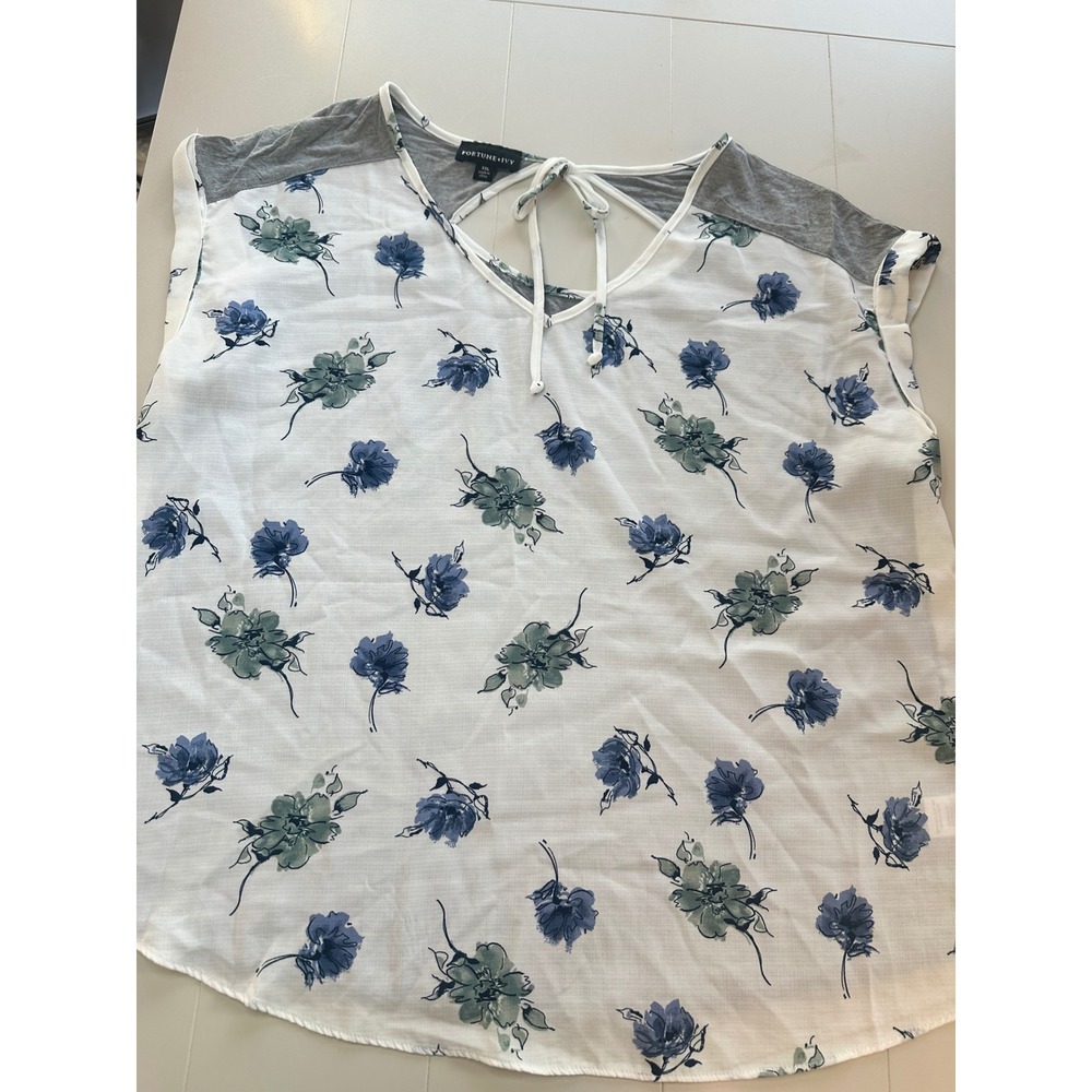 Fortune + Ivy Blouse XXL Floral V-Neck  Mixed Media Sleeveless Boho Cottagecore